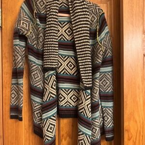 Maurices Aztec Stripe Open-Front Cardigan - Blue, Brown, Cream, Black